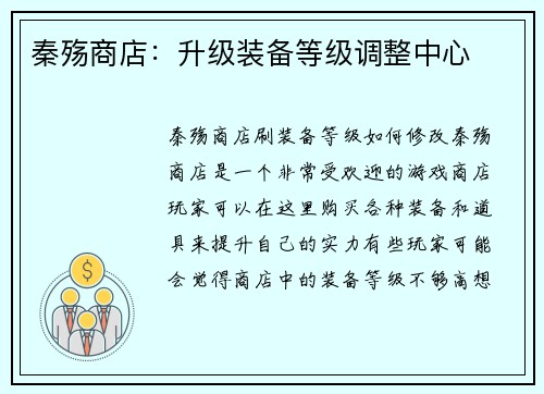 秦殇商店:升级装备等级调整中心