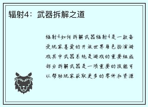 辐射4：武器拆解之道