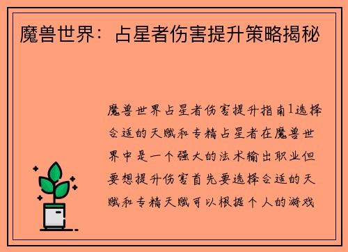 魔兽世界：占星者伤害提升策略揭秘